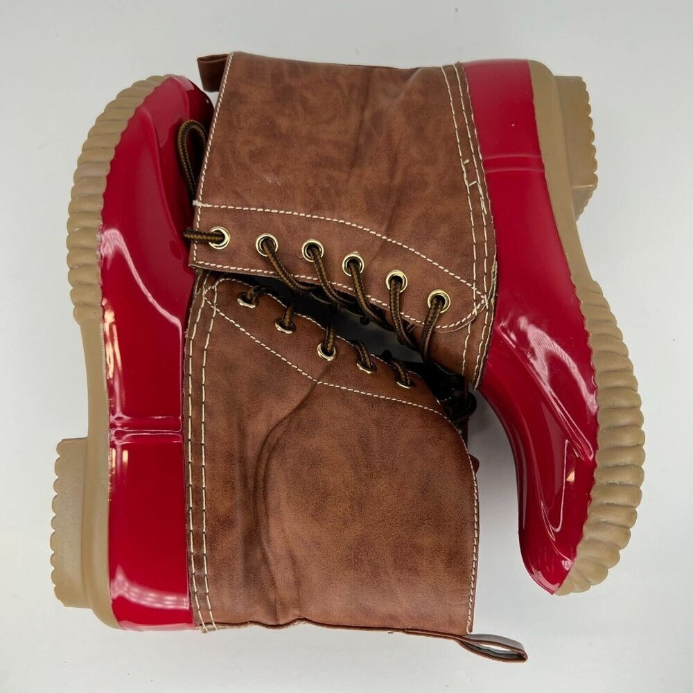 Dr Scholl's Women's Red Brown Lace-Up Sleek Waterproof Size 7 Rain Duck Boots - Picture 7 of 10